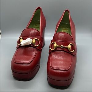 Gucci Red Leather Loafers with Gold Accents